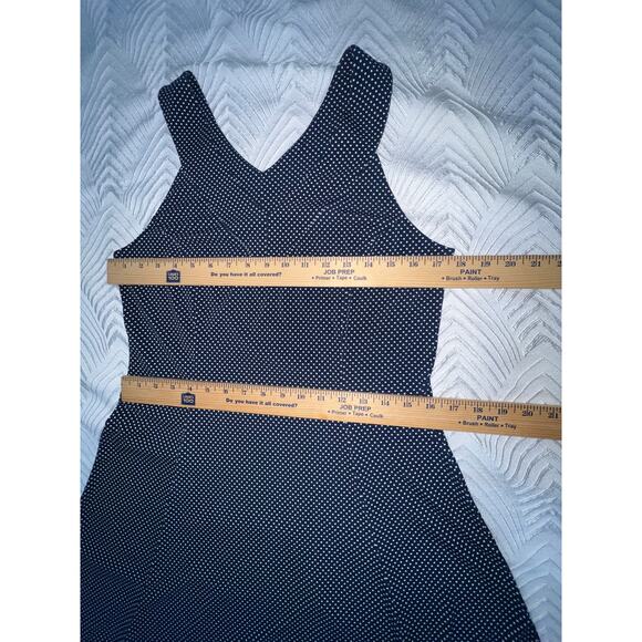 Adrianna Papell Blue Polka Dot Dress, Size M, V-Neck, Asymmetric Hem - Picture 12 of 13